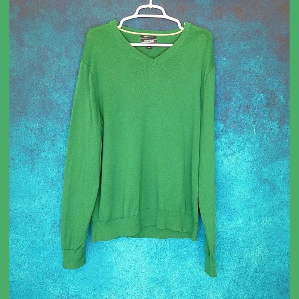 Land's End Green Sweater Size Large (42-44) - Picture 2 of 7